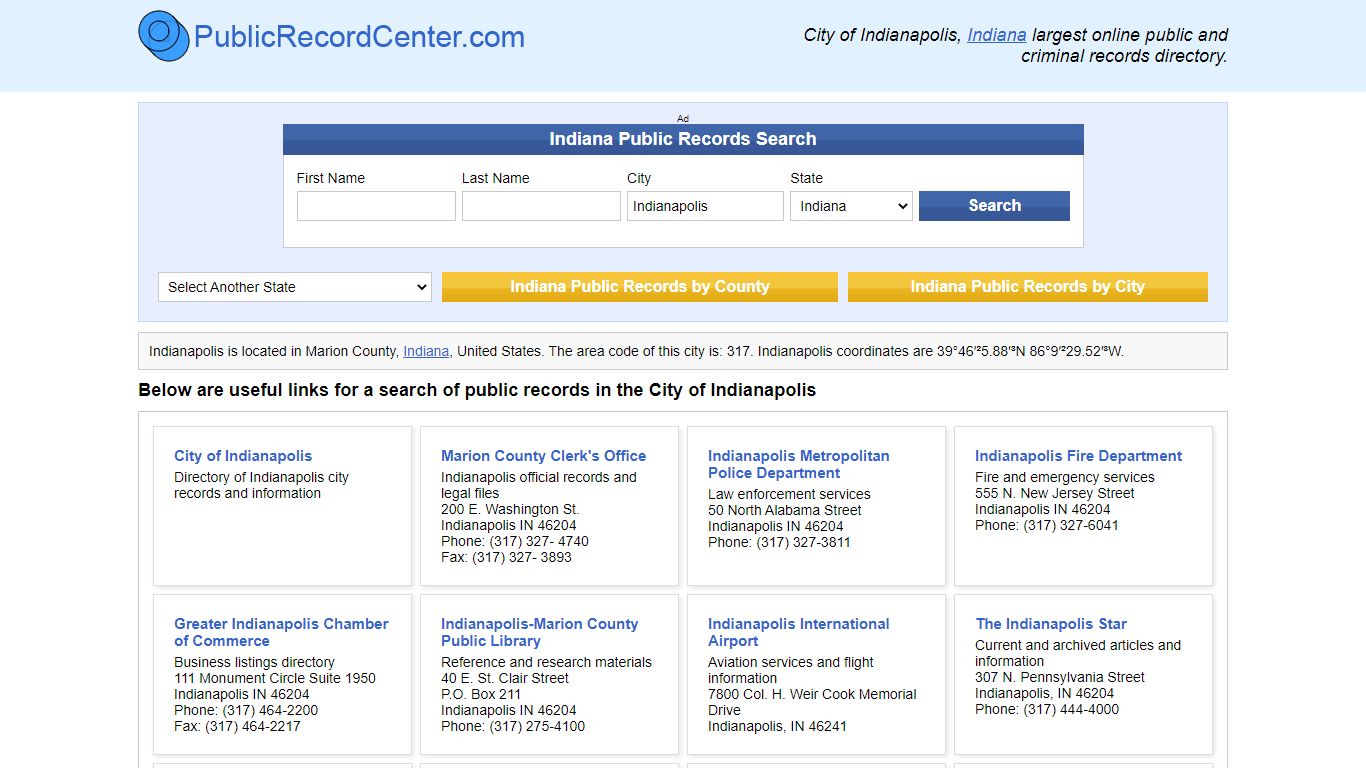 Indianapolis, Indiana Public Records and Criminal Background Check